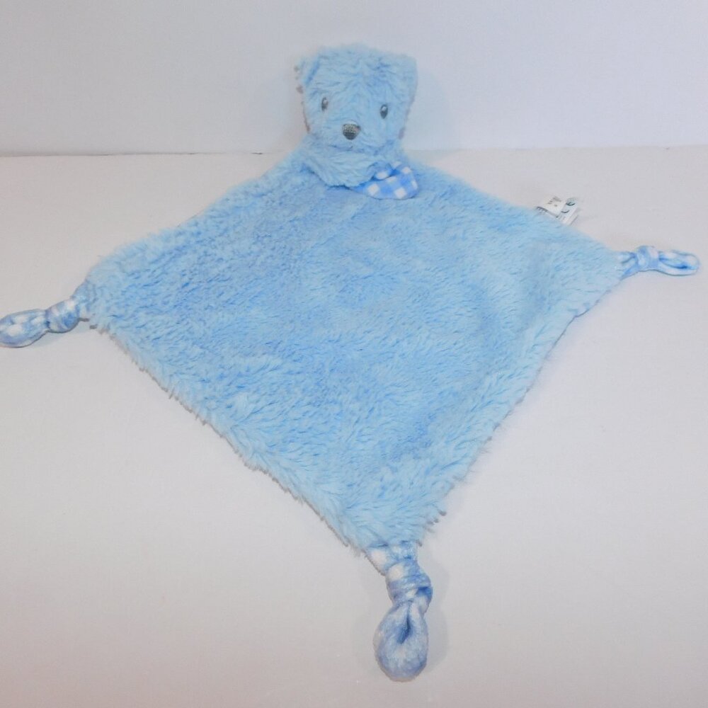 Kellytoy Blue White Gingham Plush Teddy Bear Rattle Security Blanket Baby Lovey